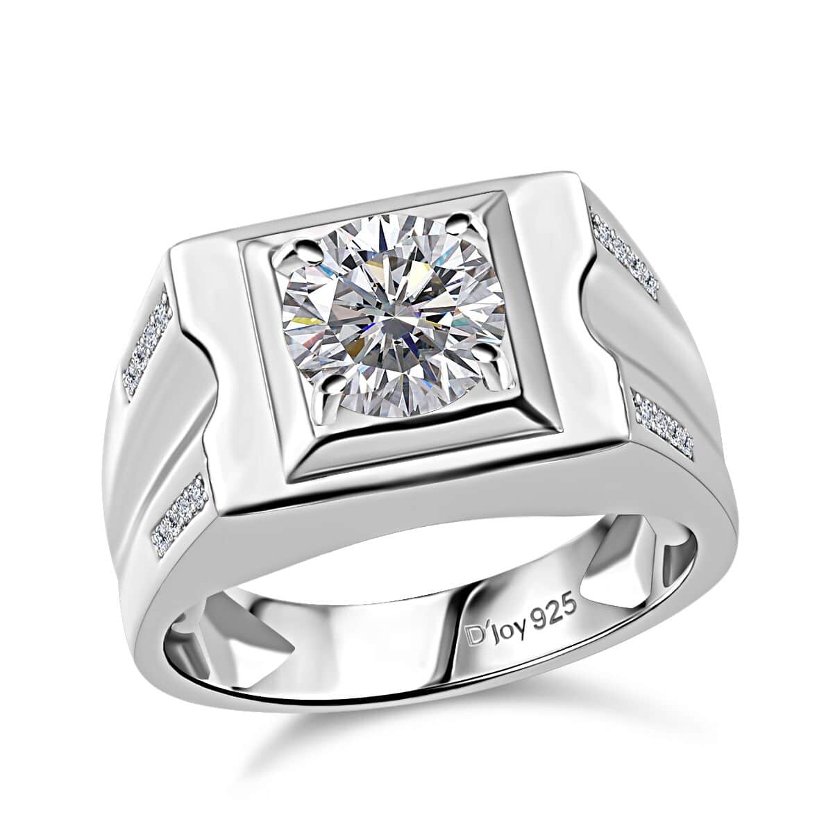 Moissanite (Rnd 8 mm) Men's Ring in Platinum Over Sterling Silver (Size 10.0) 1.85 ctw image number 0