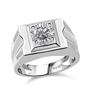 Moissanite Men's Ring in Platinum Over Sterling Silver (Size 10.0) 1.85 ctw