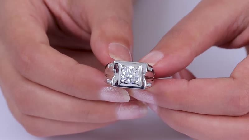 Moissanite (Rnd 8 mm) Men's Ring in Platinum Over Sterling Silver (Size 10.0) 1.85 ctw