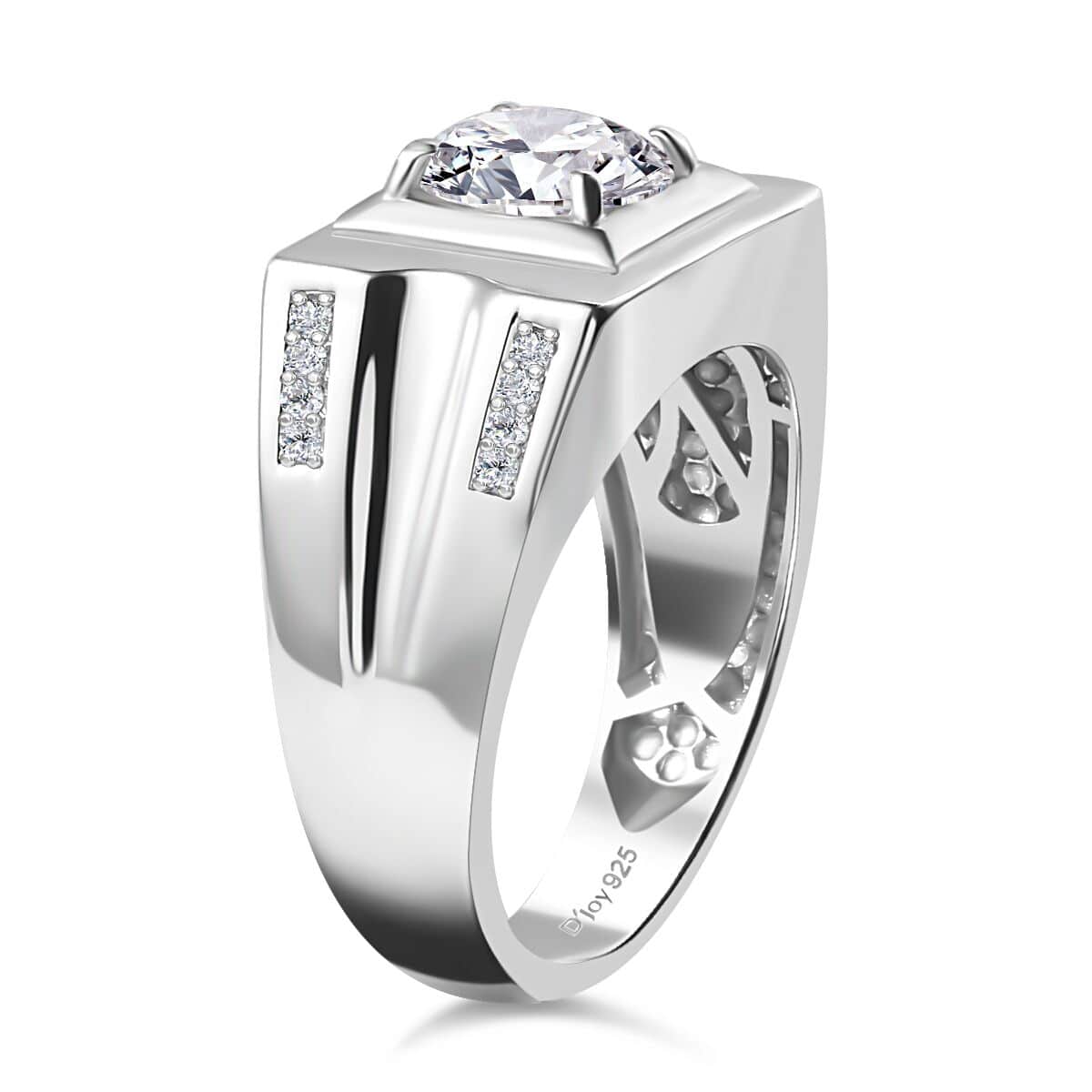 Moissanite (Rnd 8 mm) Men's Ring in Platinum Over Sterling Silver (Size 10.0) 1.85 ctw image number 3