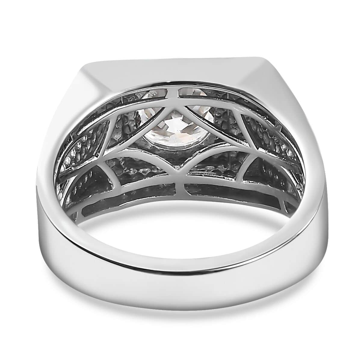 Moissanite (Rnd 8 mm) Men's Ring in Platinum Over Sterling Silver (Size 10.0) 1.85 ctw image number 4