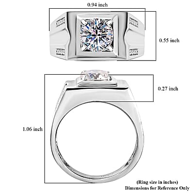 Moissanite Men's Ring in Platinum Over Sterling Silver (Size 10.0) 1.85 ctw