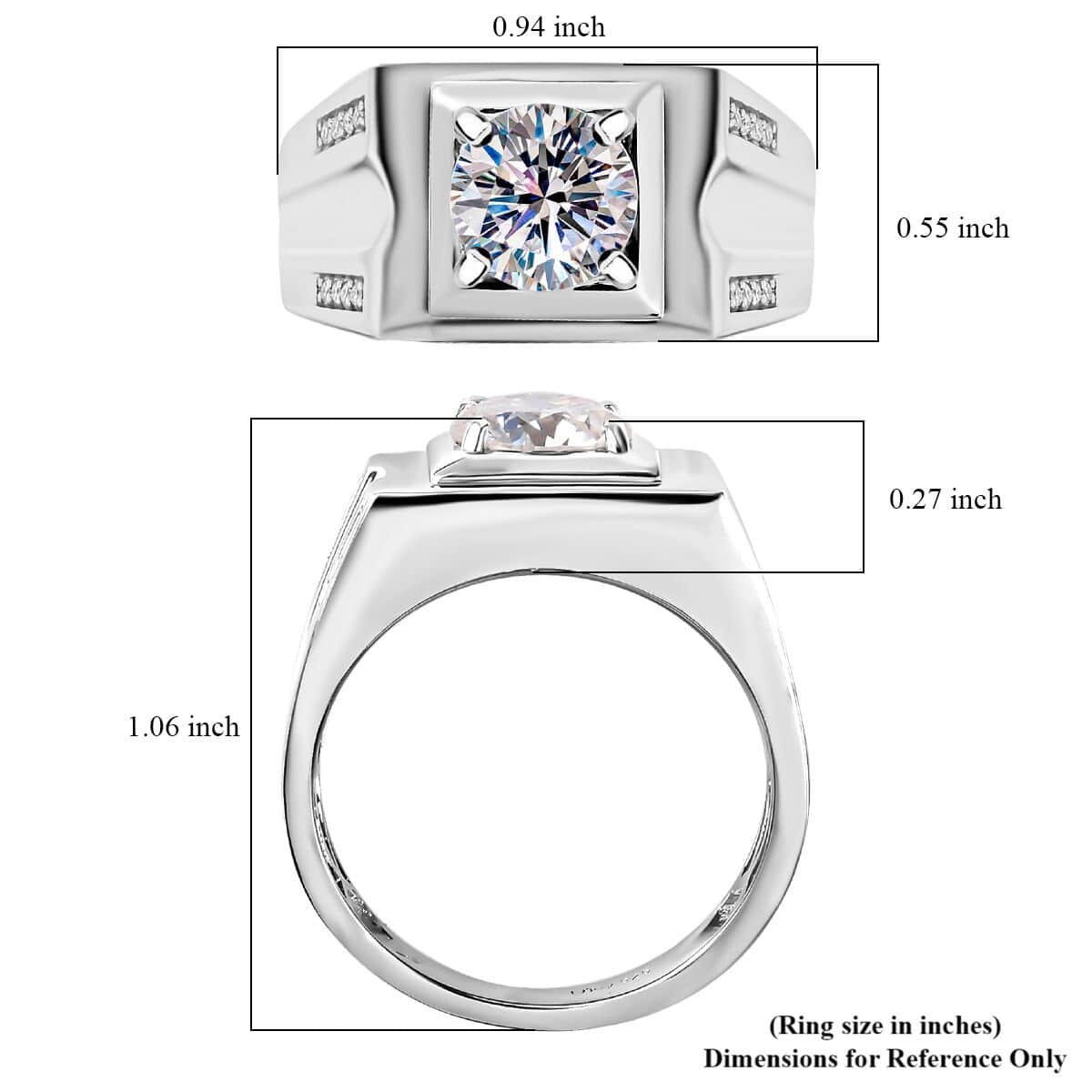 Moissanite Men's Ring in Platinum Over Sterling Silver (Size 11.0) 1.85 ctw image number 5