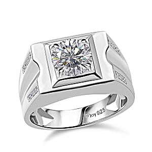 D'Joy Moissanite Men's Ring in Platinum Over Sterling Silver (Size 12.0) 1.85 ctw
