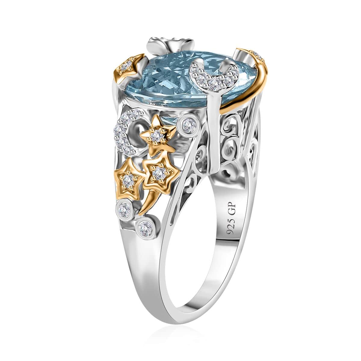 GP Celestial Dream Collection Blue Topaz and White Zircon Ring in Vermeil YG and Platinum Over Sterling Silver (Size 9.0) 12.65 ctw image number 3