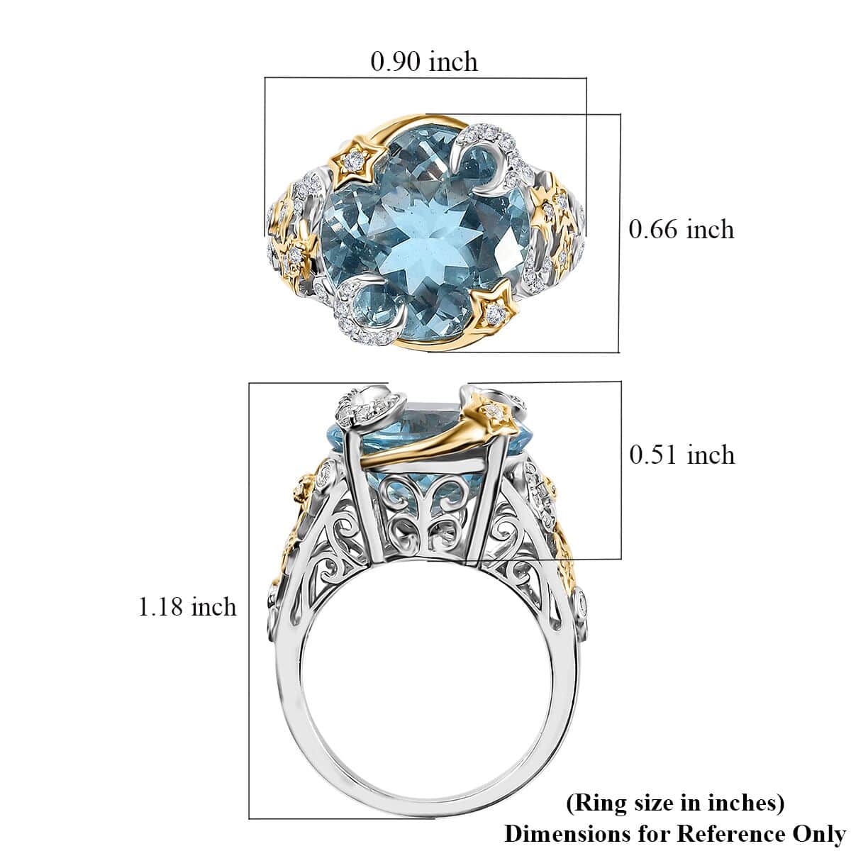 GP Celestial Dream Collection Blue Topaz and White Zircon Ring in Vermeil YG and Platinum Over Sterling Silver (Size 9.0) 12.65 ctw image number 5