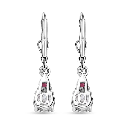 Moissanite and Niassa Ruby (FF) Lever Back Earrings in Platinum Over Sterling Silver 2.00 ctw