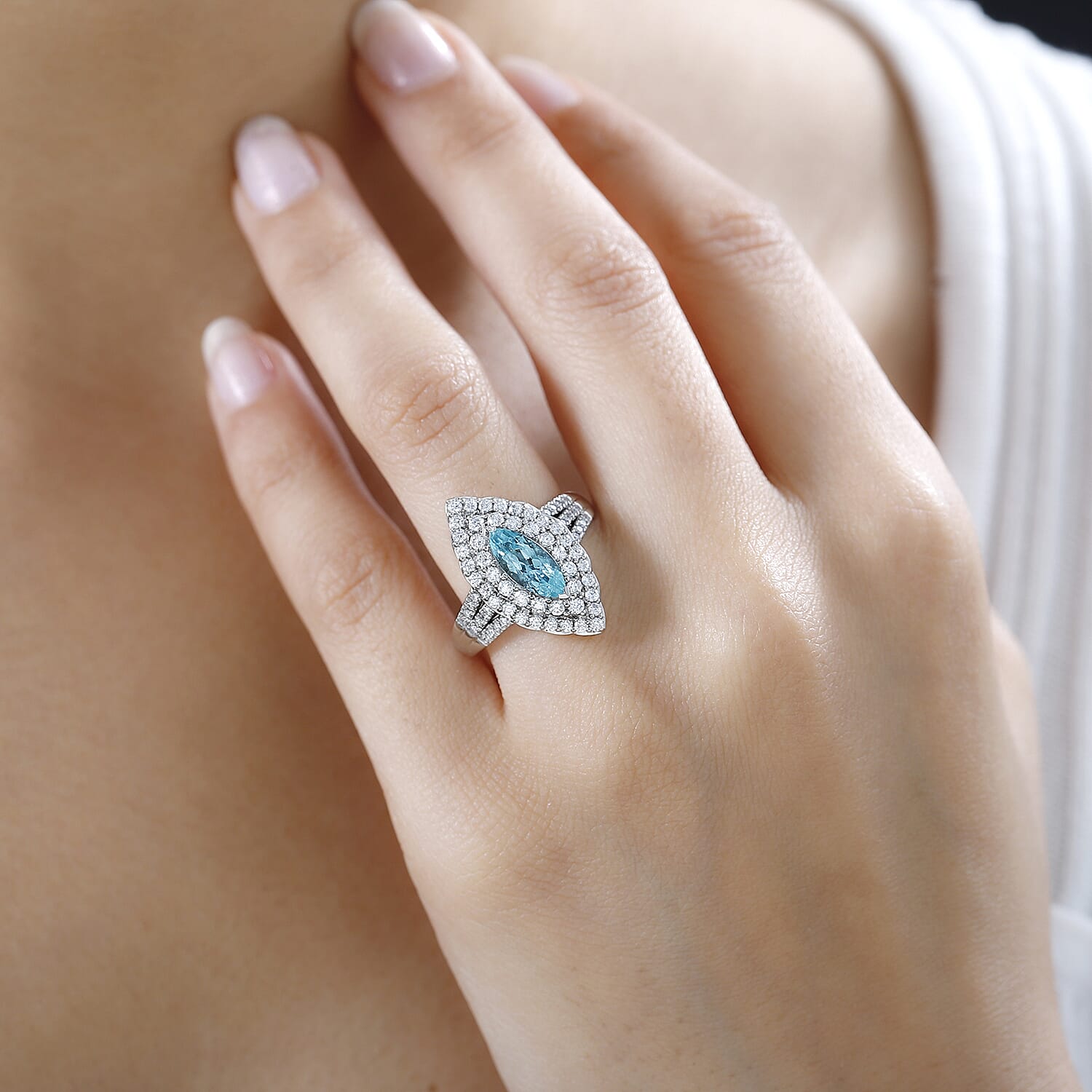Certified & Appraised Rhapsody 950 Platinum AAAA Paraiba Tourmaline and E-F VS Diamond Double Halo Ring (Size 8.0) 10.38 Grams 2.25 ctw