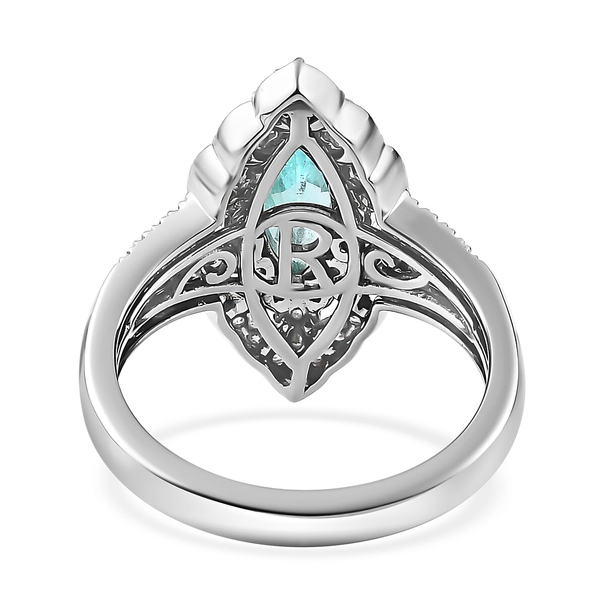 Certified & Appraised Rhapsody 950 Platinum AAAA Paraiba Tourmaline and E-F VS Diamond Double Halo Ring (Size 8.0) 10.38 Grams 2.25 ctw