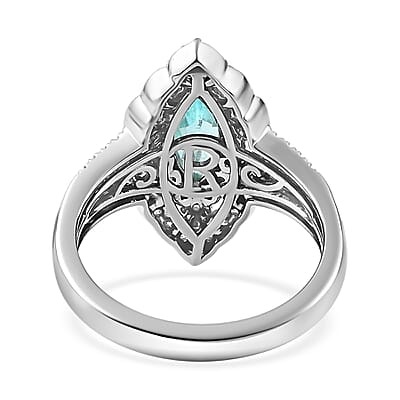 Certified & Appraised Rhapsody 950 Platinum AAAA Paraiba Tourmaline and E-F VS Diamond Double Halo Ring (Size 8.0) 10.38 Grams 2.25 ctw