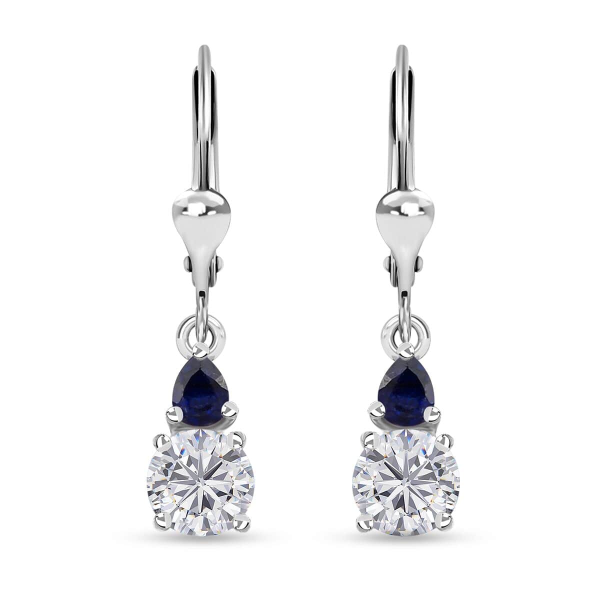 Moissanite and Masoala Sapphire (D) Lever Back Earrings in Platinum Over Sterling Silver 1.90 ctw image number 0