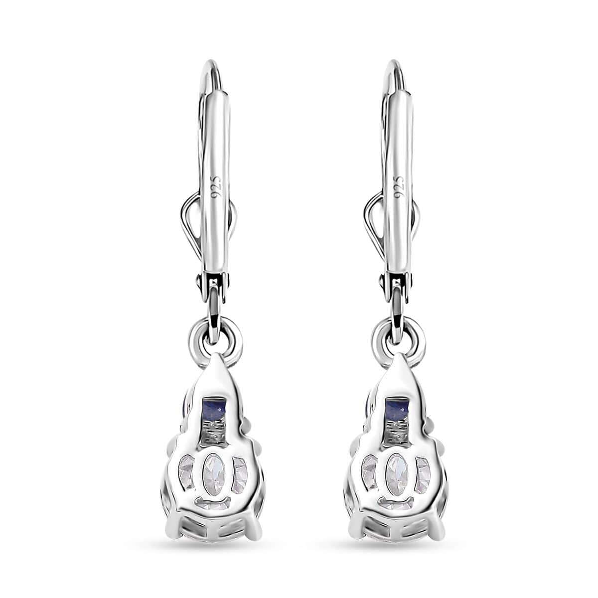 Moissanite and Masoala Sapphire (D) Lever Back Earrings in Platinum Over Sterling Silver 1.90 ctw image number 4