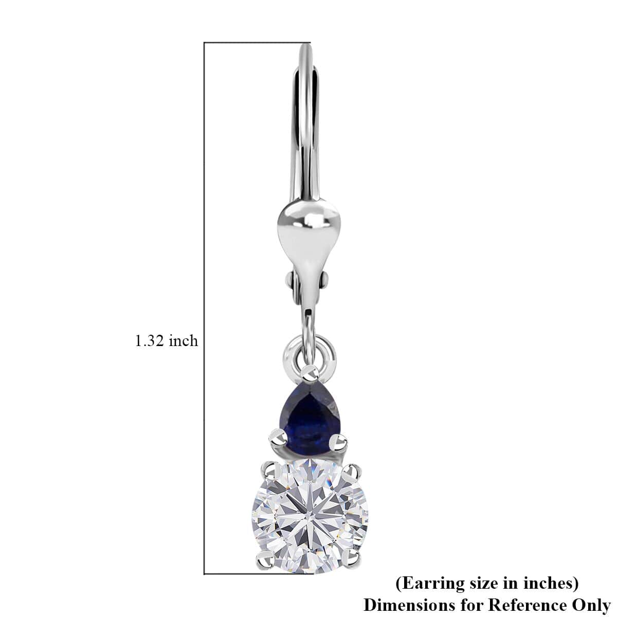 Moissanite and Masoala Sapphire (D) Lever Back Earrings in Platinum Over Sterling Silver 1.90 ctw image number 5