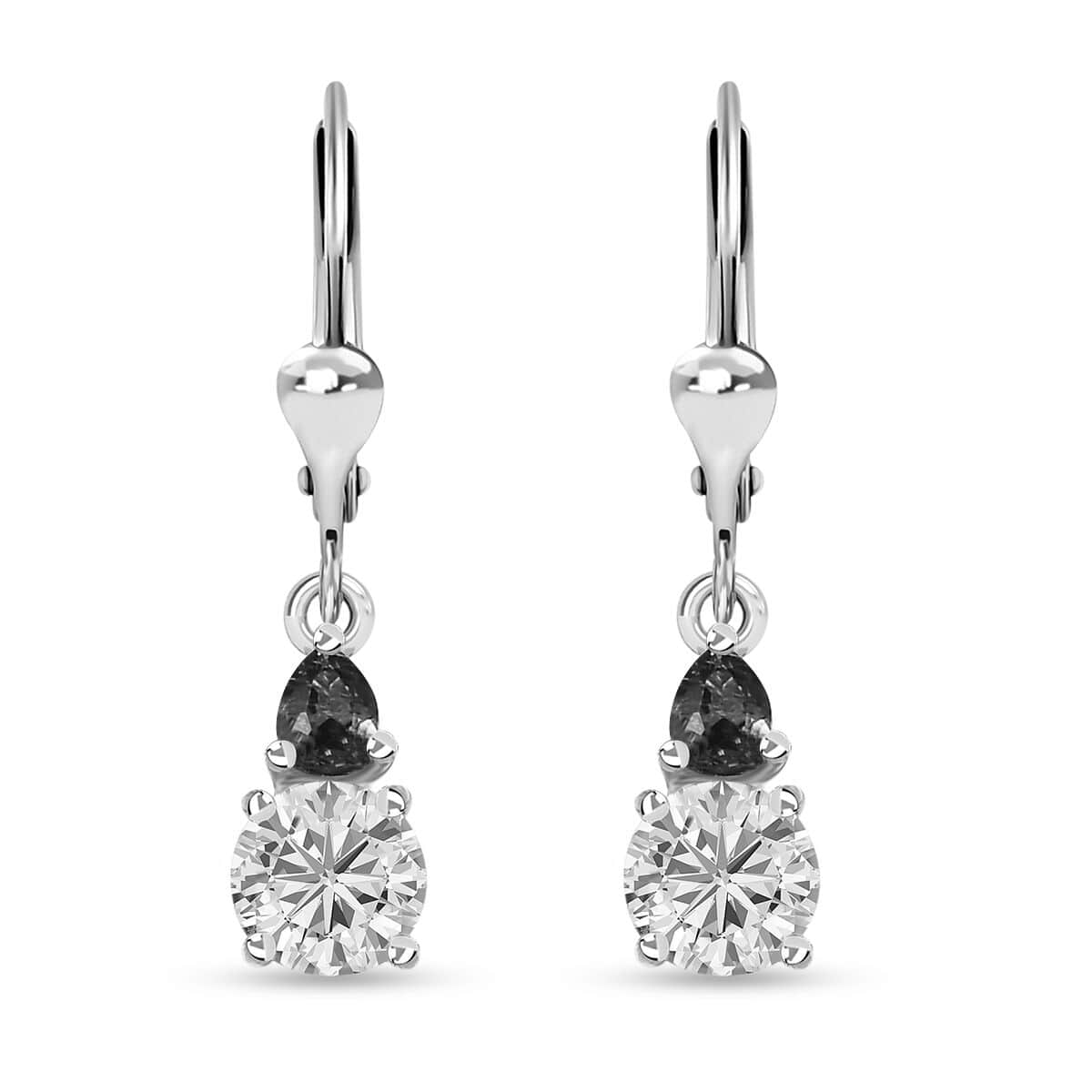 Moissanite (Rnd 6mm) and Chrome Diopside Lever Back Earrings in Platinum Over Sterling Silver 1.85 ctw image number 0