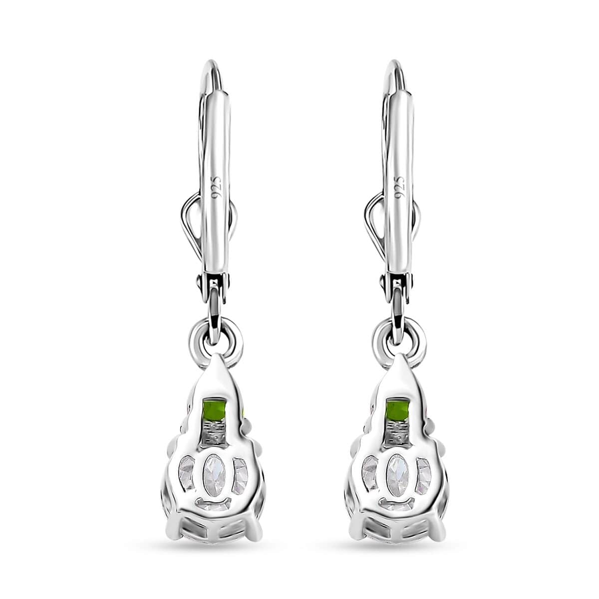 Moissanite (Rnd 6mm) and Chrome Diopside Lever Back Earrings in Platinum Over Sterling Silver 1.85 ctw image number 4