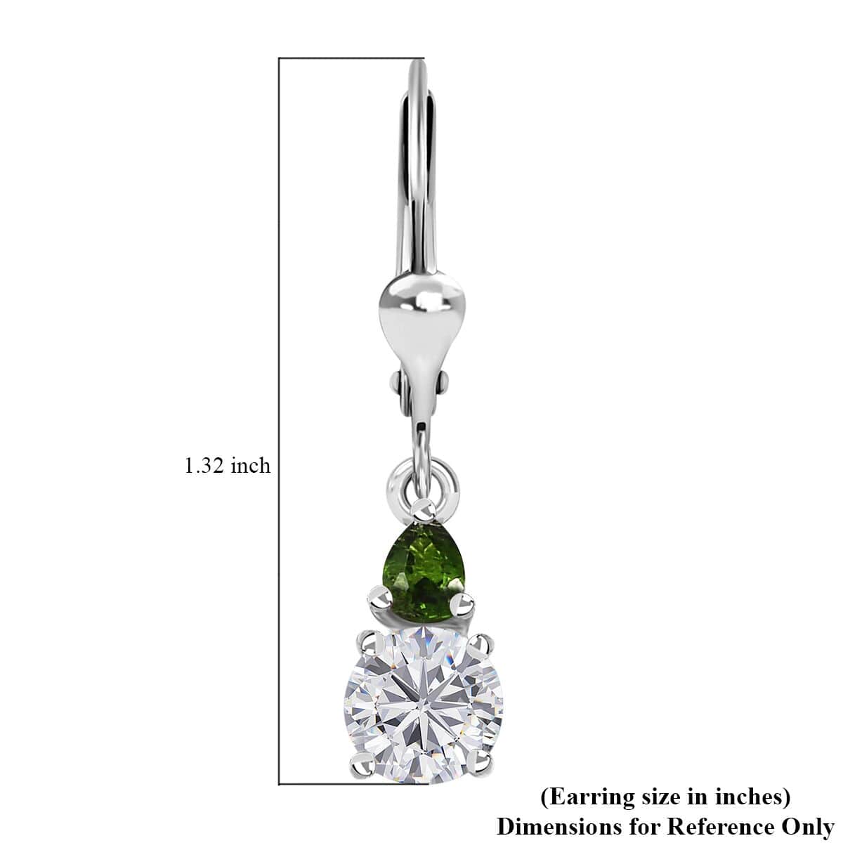 Moissanite (Rnd 6mm) and Chrome Diopside Lever Back Earrings in Platinum Over Sterling Silver 1.85 ctw image number 5