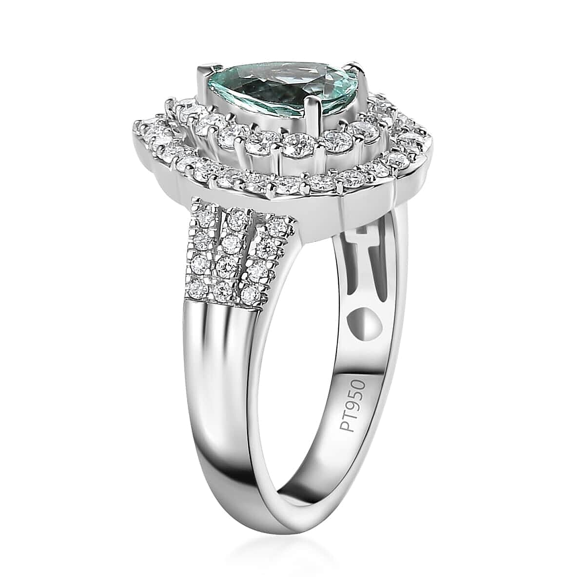Certified & Appraised Rhapsody 950 Platinum AAAA Paraiba Tourmaline and E-F VS Diamond Double Halo Ring (Size 10.0) 10.35 Grams 2.35 ctw image number 3