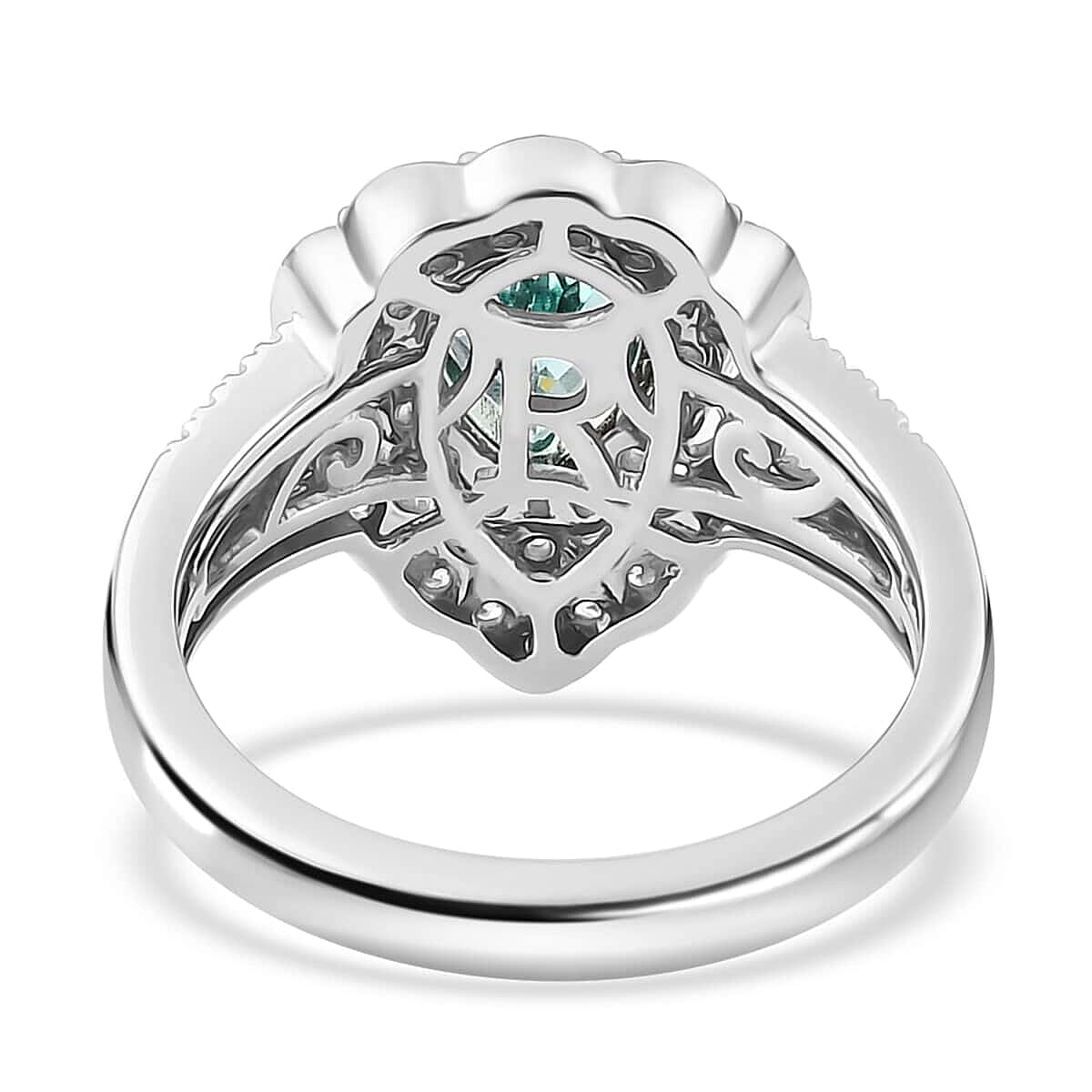 Certified & Appraised Rhapsody 950 Platinum AAAA Paraiba Tourmaline and E-F VS Diamond Double Halo Ring (Size 10.0) 10.35 Grams 2.35 ctw image number 4
