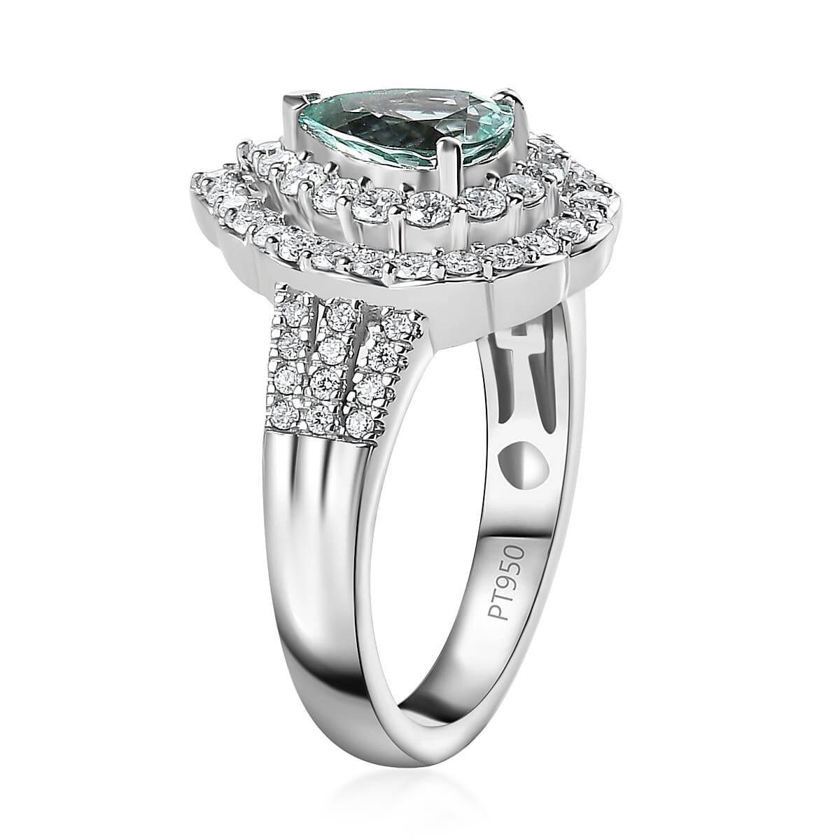 Certified & Appraised Rhapsody 950 Platinum AAAA Paraiba Tourmaline and E-F VS Diamond Double Halo Ring (Size 7.5) 10.35 Grams 2.35 ctw image number 3