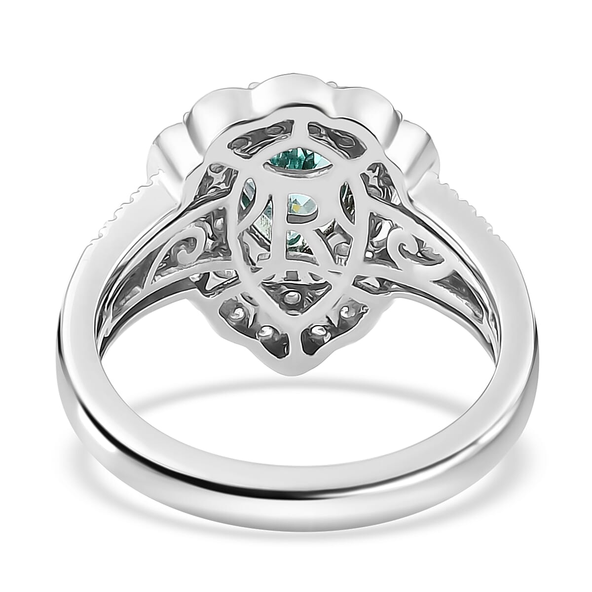Certified & Appraised Rhapsody 950 Platinum AAAA Paraiba Tourmaline and E-F VS Diamond Double Halo Ring (Size 7.5) 10.35 Grams 2.35 ctw image number 4