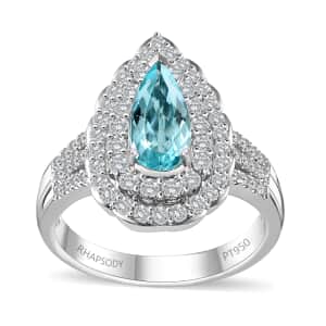 Certified & Appraised Rhapsody 950 Platinum AAAA Paraiba Tourmaline and E-F VS Diamond Double Halo Ring (Size 8.0) 10.35 Grams 2.35 ctw