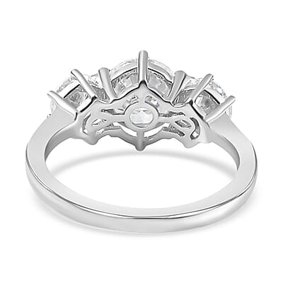 Moissanite 3 Stone Ring in Platinum Over Sterling Silver (Size 10.0) 2.00 ctw