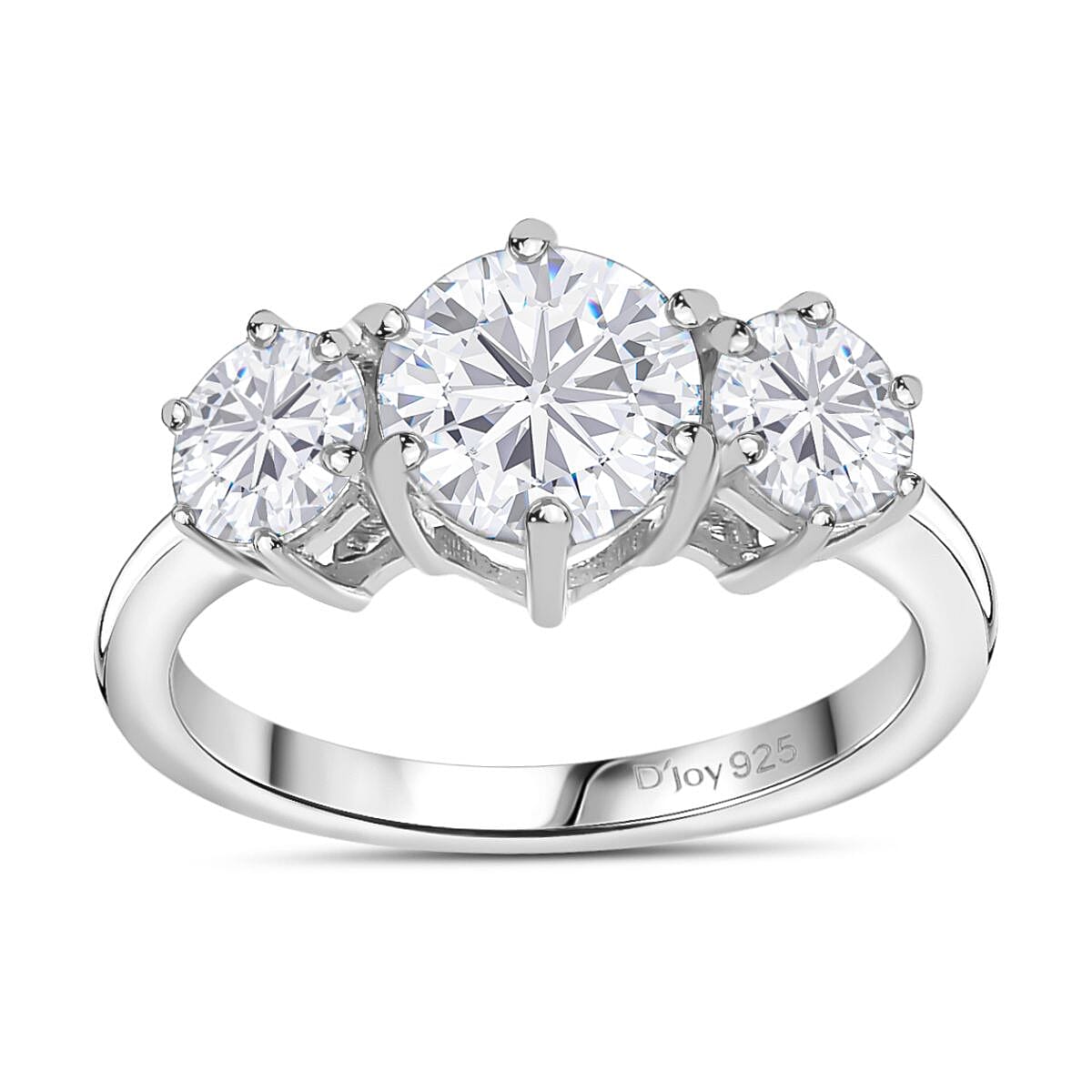 Moissanite 3 Stone Ring in Platinum Over Sterling Silver (Size 5.0) 2.00 ctw image number 0