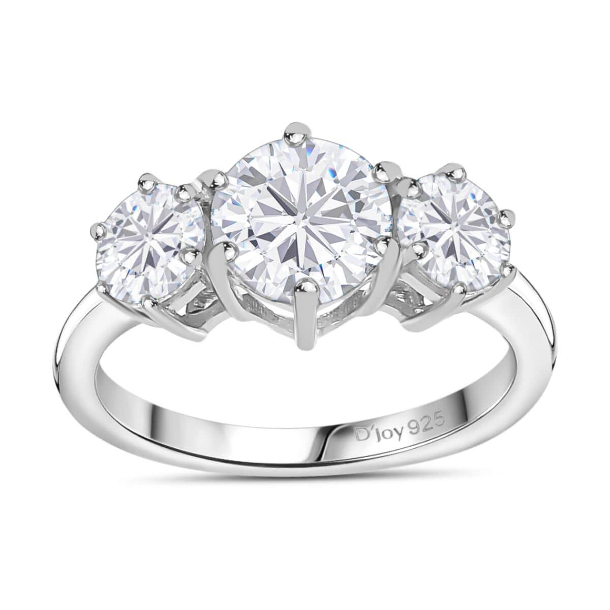 Moissanite 3 Stone Ring in Platinum Over Sterling Silver (Size 6.0) 2.00 ctw image number 0