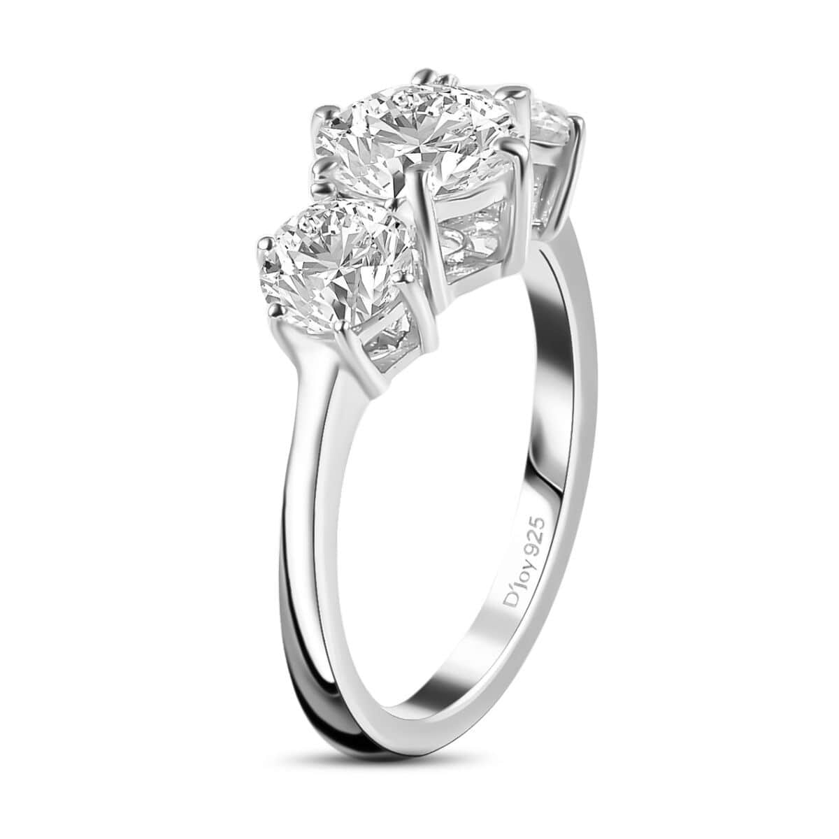 Moissanite 3 Stone Ring in Platinum Over Sterling Silver (Size 6.0) 2.00 ctw image number 3