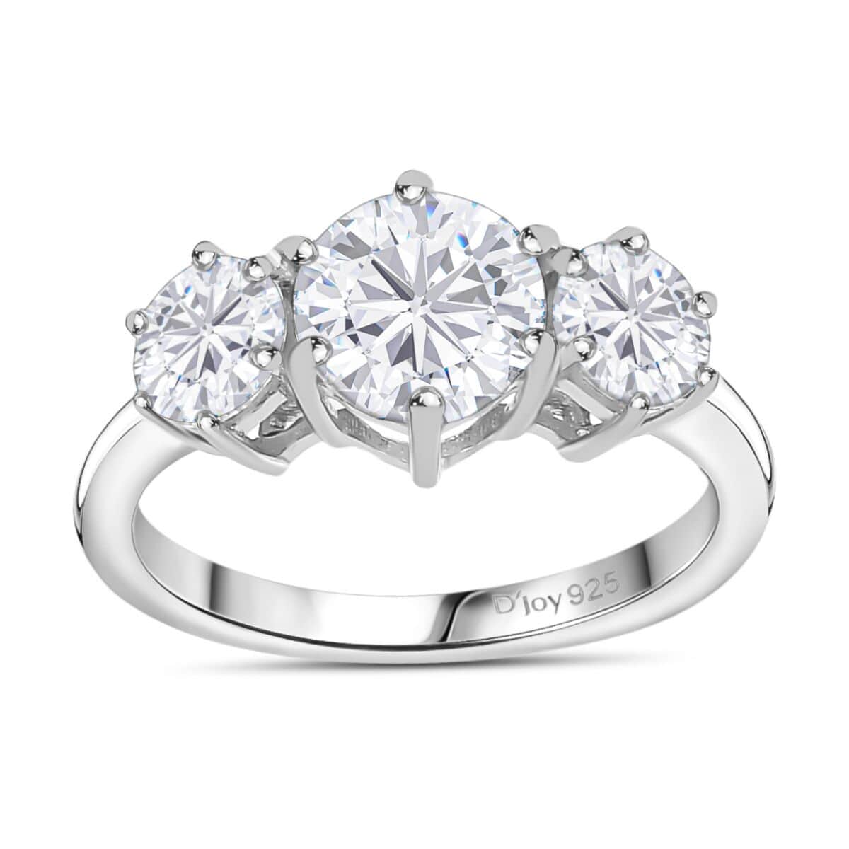 Moissanite 3 Stone Ring in Platinum Over Sterling Silver (Size 7.0) 2.00 ctw image number 0