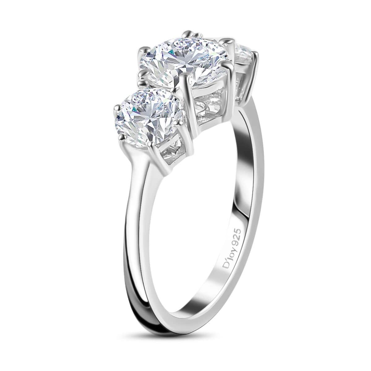 Moissanite 3 Stone Ring in Platinum Over Sterling Silver (Size 7.0) 2.00 ctw image number 3