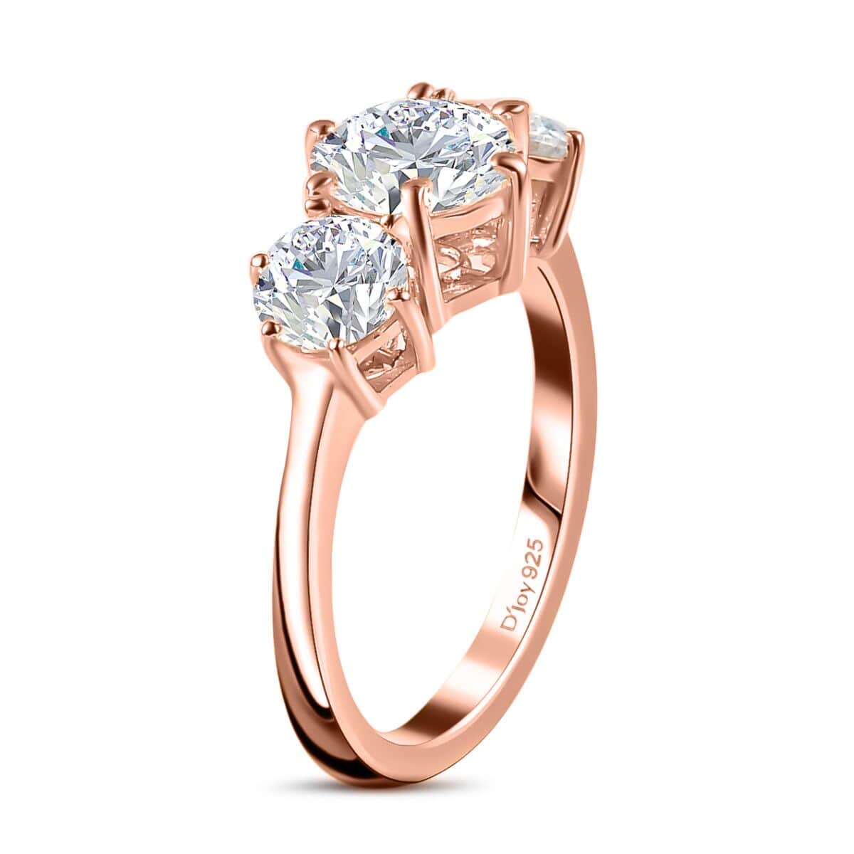 Moissanite 3 Stone Ring in Vermeil Rose Gold Over Sterling Silver (Size 10.0) 2.00 ctw image number 4