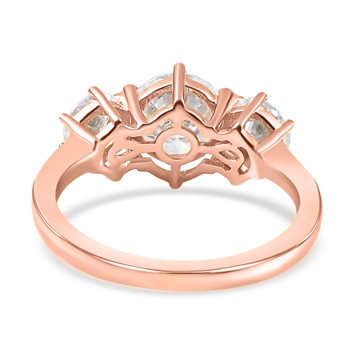 Moissanite 3 Stone Ring in Vermeil Rose Gold Over Sterling Silver (Size 10.0) 2.00 ctw image number 5