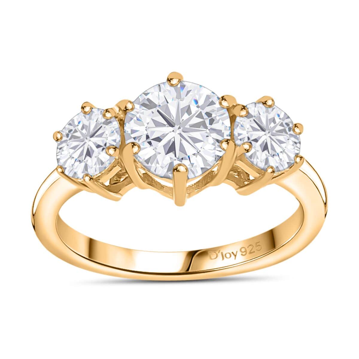 Moissanite 3 Stone Ring in Vermeil Yellow Gold Over Sterling Silver (Size 10.0) 2.00 ctw image number 0