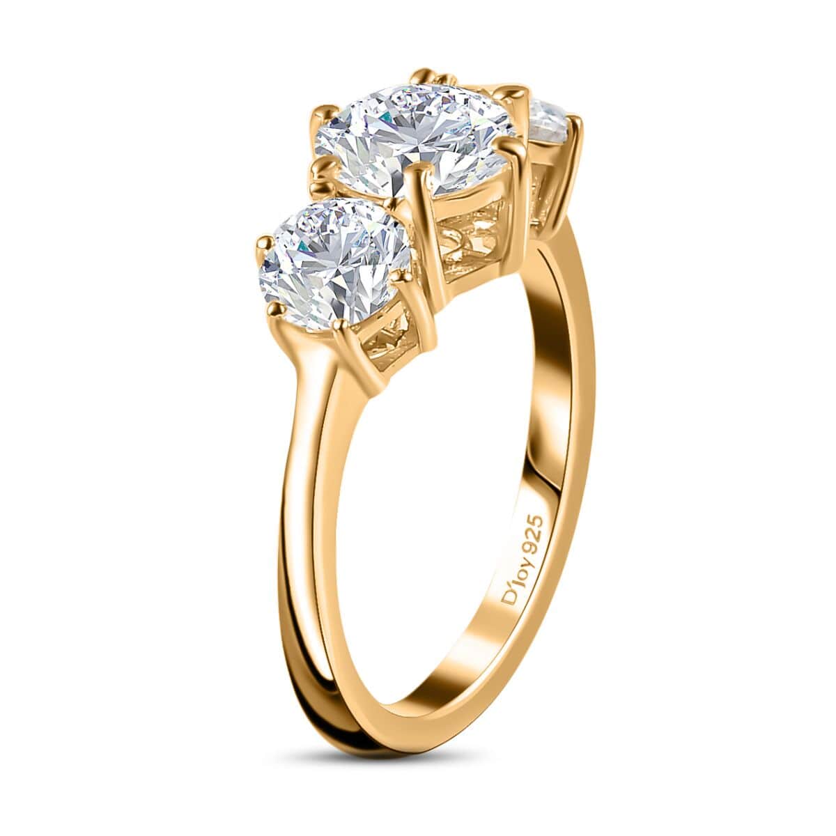 Moissanite 3 Stone Ring in Vermeil Yellow Gold Over Sterling Silver (Size 6.0) 2.00 ctw image number 4