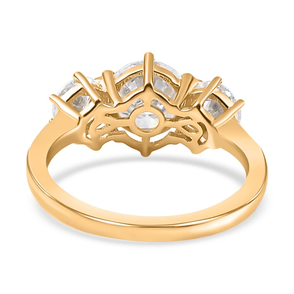 Moissanite 3 Stone Ring in Vermeil Yellow Gold Over Sterling Silver (Size 6.0) 2.00 ctw image number 5