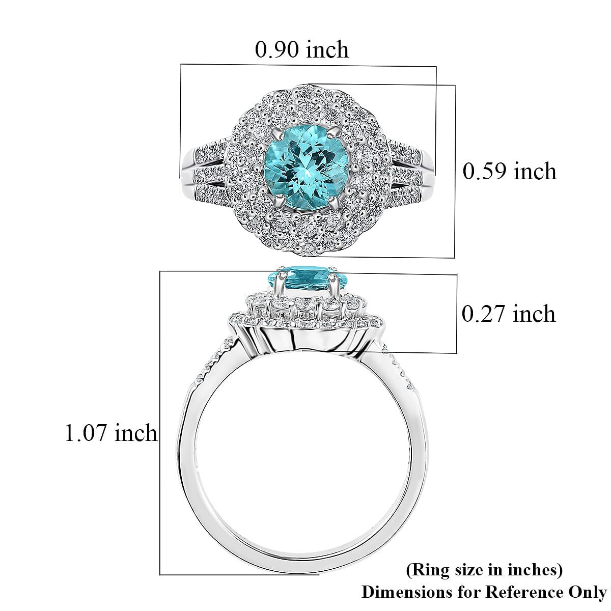 Certified & Appraised Rhapsody 950 Platinum AAAA Paraiba Tourmaline and E-F VS Diamond Double Halo Ring (Size 8.0) 9.38 Grams 2.20 ctw