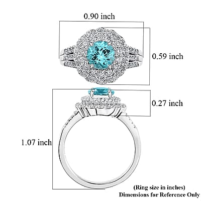Certified & Appraised Rhapsody 950 Platinum AAAA Paraiba Tourmaline and E-F VS Diamond Double Halo Ring (Size 8.0) 9.38 Grams 2.20 ctw