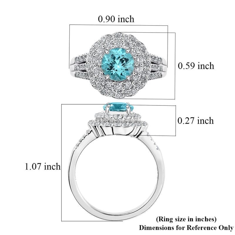 Certified & Appraised Rhapsody 950 Platinum AAAA Paraiba Tourmaline and E-F VS Diamond Double Halo Ring (Size 8.0) 9.38 Grams 2.20 ctw