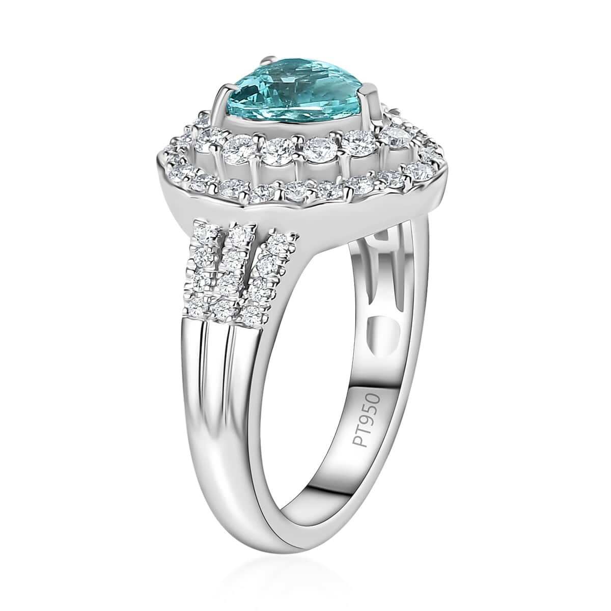 Certified & Appraised Rhapsody 950 Platinum AAAA Paraiba Tourmaline and E-F VS Diamond Double Halo Ring (Size 8.0) 10.25 Grams 2.10 ctw image number 3