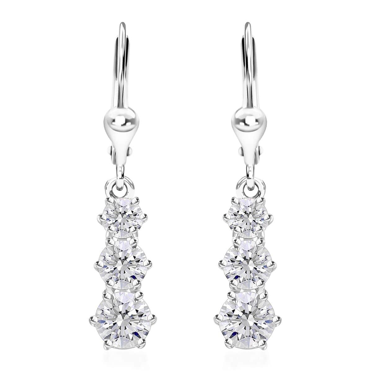 Moissanite Lever Back Earrings in Platinum Over Sterling Silver 1.50 ctw image number 0