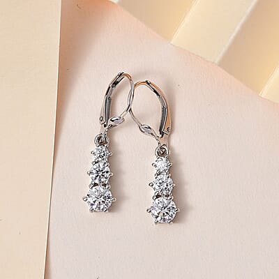 Moissanite Lever Back Earrings in Platinum Over Sterling Silver 1.50 ctw