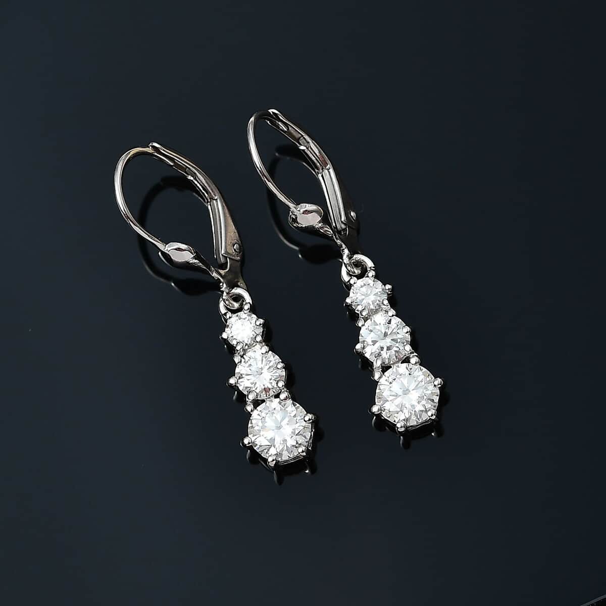 Moissanite Lever Back Earrings in Platinum Over Sterling Silver 1.50 ctw image number 2