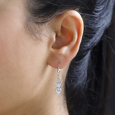 Moissanite Lever Back Earrings in Platinum Over Sterling Silver 1.50 ctw