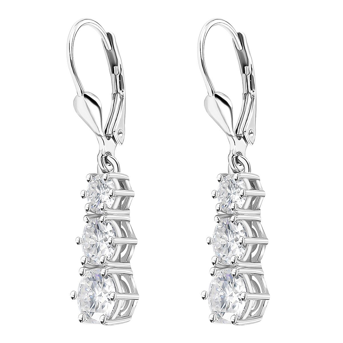 Moissanite Lever Back Earrings in Platinum Over Sterling Silver 1.50 ctw
