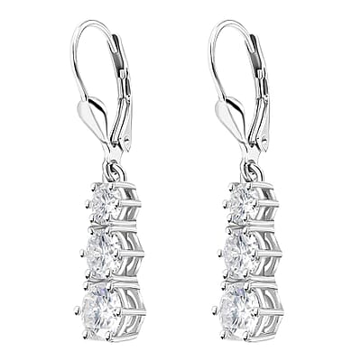 Moissanite Lever Back Earrings in Platinum Over Sterling Silver 1.50 ctw