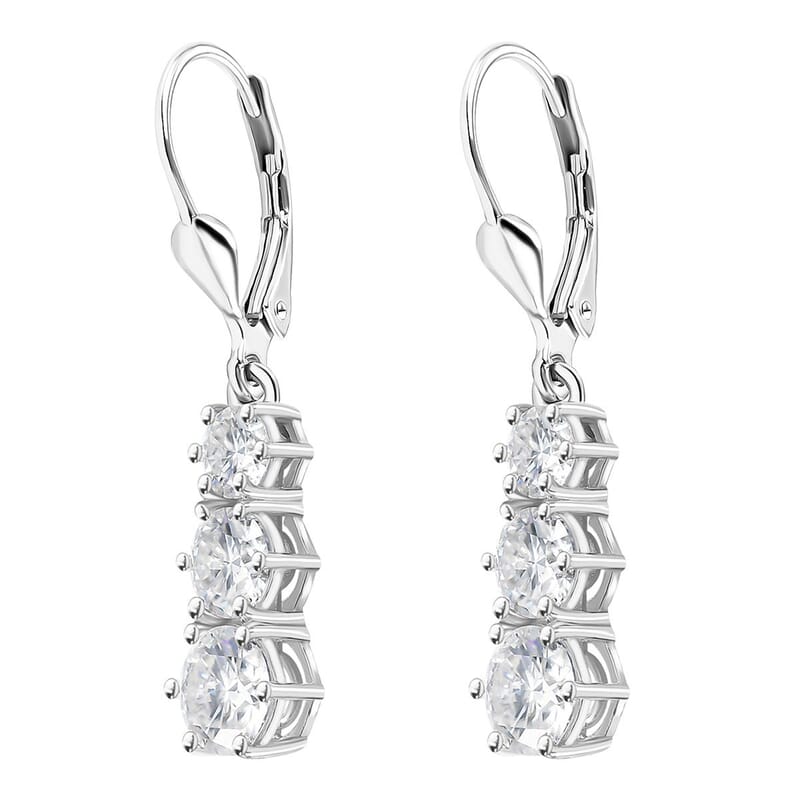 Moissanite Lever Back Earrings in Platinum Over Sterling Silver 1.50 ctw
