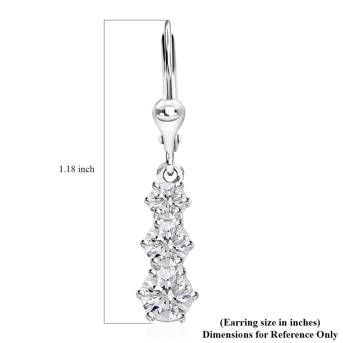 Moissanite Lever Back Earrings in Platinum Over Sterling Silver 1.50 ctw