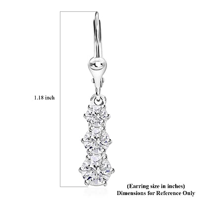 Moissanite Lever Back Earrings in Platinum Over Sterling Silver 1.50 ctw