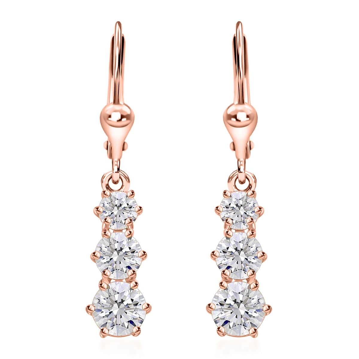 Moissanite Lever Back Earrings in Vermeil Rose Gold Over Sterling Silver 1.50 ctw image number 0